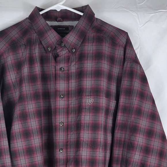 Ariat Other - Ariat Pro Series Mens XXL Tall Burgundy Black Plaid Stretch Button Down Shirt